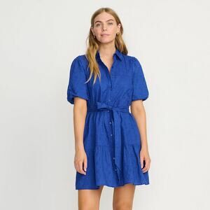 Lands End womens dress balloon sleeve eyelet embroidered pockets drop waist